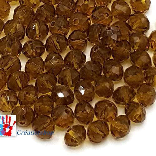 50 perles à facettes  verre octogonale ambre  4x6mm ref pfo014 