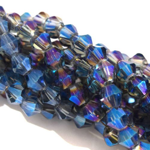 110 perles  à facettes cristal verre toupie bleu gris arc en ciel 4mm pf46