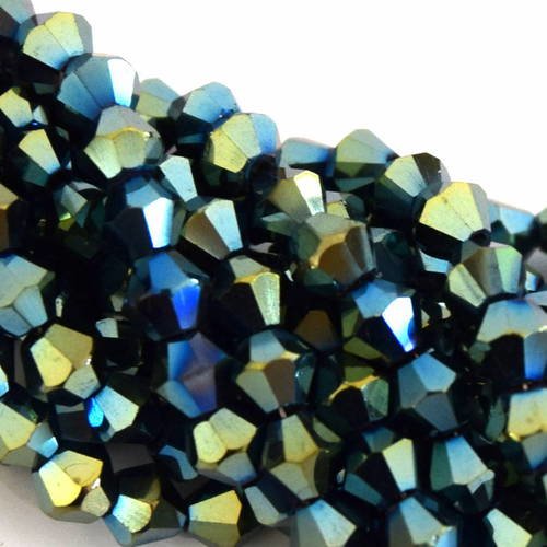 110 perles  à facettes cristal verre toupie bleu vert métal 4mm pfo2016a6 