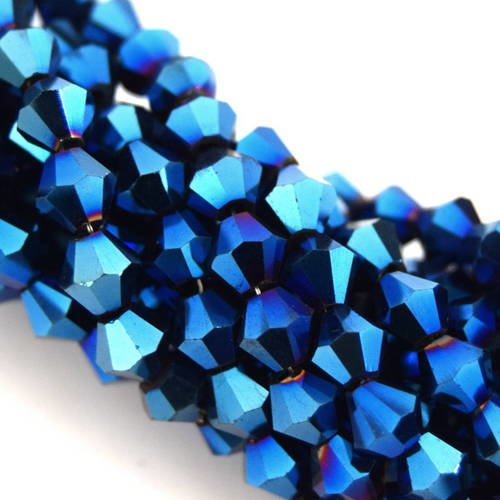 110 perles  à facettes cristal verre toupie bleu métal 4mm pfo2016a6 