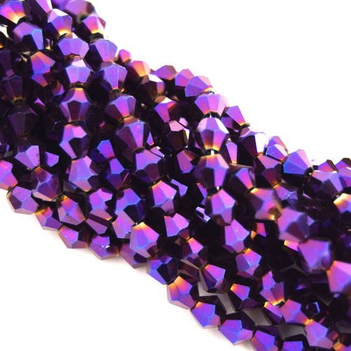 110 perles  à facettes cristal verre toupie violet métallisé  4mm pfo2016a4 