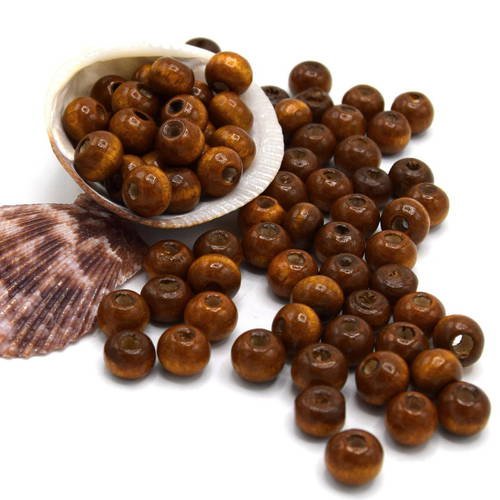 X100 perles en bois rondes café 6 mm -round wood beads coffee 6mm par lots de 