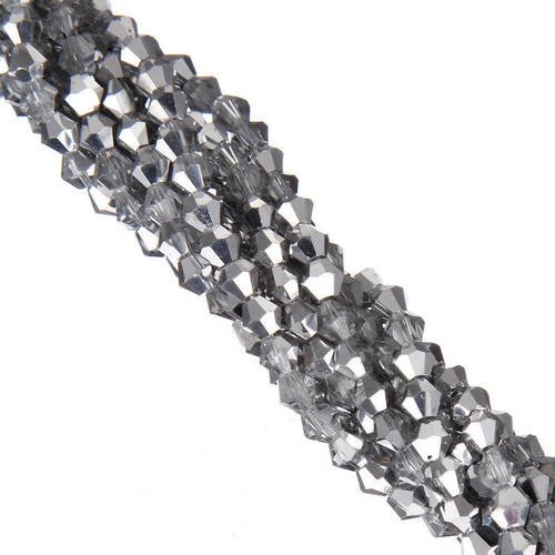 80 perles  à facettes cristal verre toupie  gris irisé 4mm pf49 