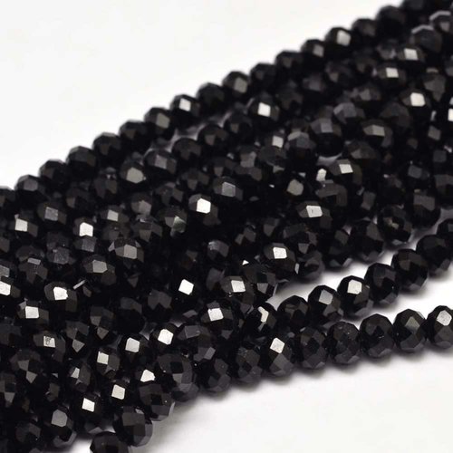 X1 brin ~94 perles facettes noir en verre rondelle 6x4mm