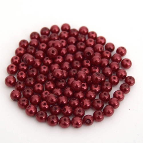 Lot de 20 perles en verre ronde couleur rouge nacré 6 mm, ref pv201601 