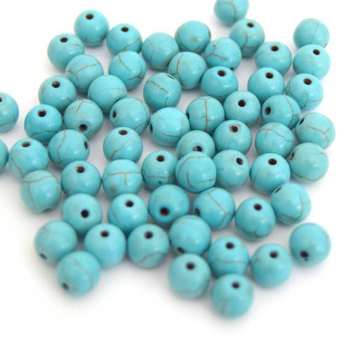 Lot de 20 perles de pierres fines turquoise synthétique ronde  8 mm ref pg201601 
