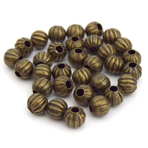 80 perles intercalaires rondes forme citrouille  bronze 6mm