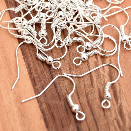 80 crochets boucles d'oreilles métal argenté  18mm