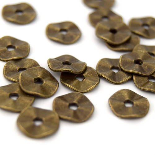 20 rondelles intercalaires ondulées métal bronze 10mm ref pib201602 