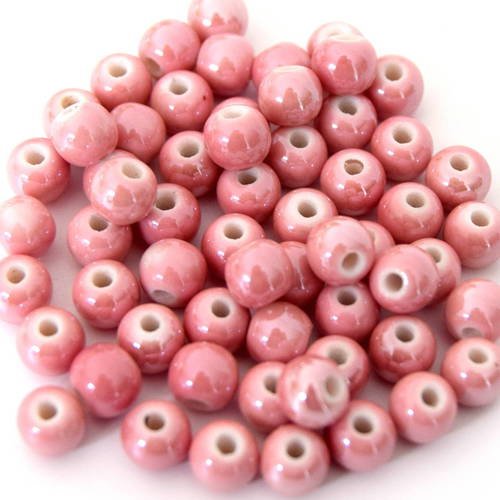 20 perles en porcelaine nacrée rose 6 mm ref pn201601 
