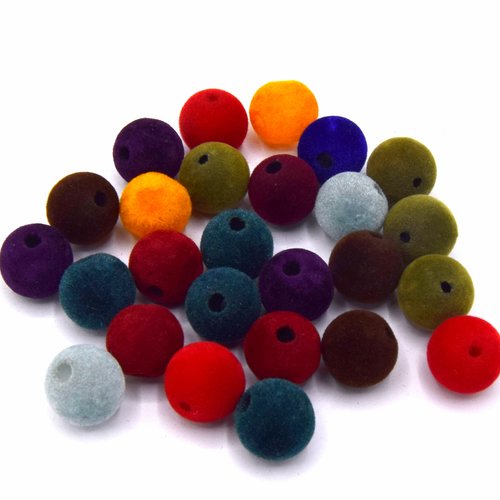 Lot de 15 grosses perles en acrylique floqué, rondes, couleur mixte ~ 14 mm