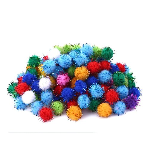 Boules colorées à paillettes forme pompon 15mm,fournitures artisanales pour bricolage, matériaux de décoration 100 unités