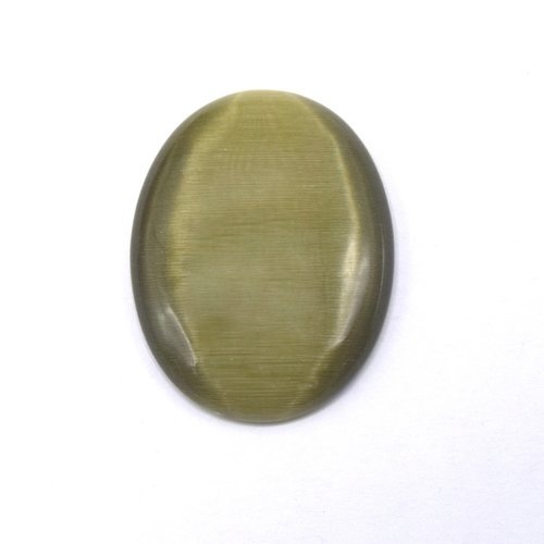 Grand cabochon oeil de chat 40x30mm ovale en verre, vert olive à l'unité