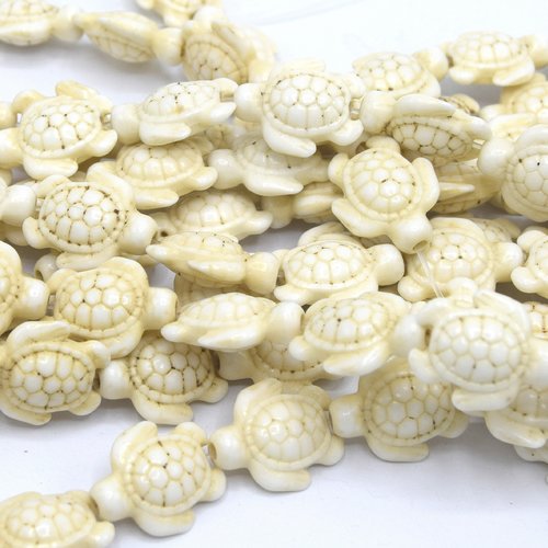 Perles tortues beige magnésite synthétique 19 mm - 1 chapelet de 23 perles