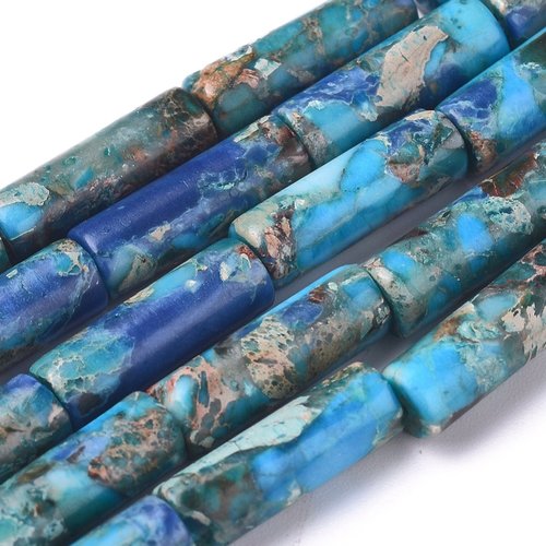 Perles de jaspe impérial et turquoise tube 13mm - lot de 10 perles