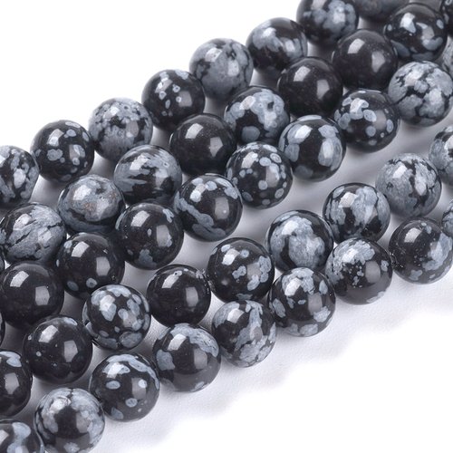 Perles obsidienne rondes flocon de neige 6mm lot de 30 unités