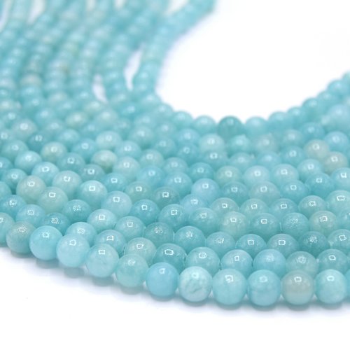 Perles de jade mashan bleu cyan 6mm lot de 20 perles