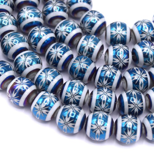 X10 perles en verre 10mm boule de noël bleu imprimé étoile