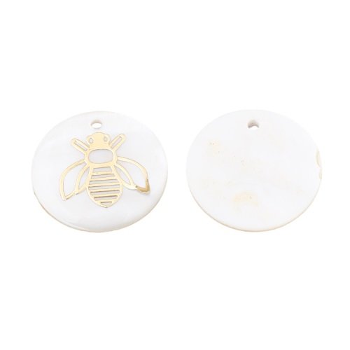 2 pendentifs nacre coquillage naturel ø22 mm blanc image abeille