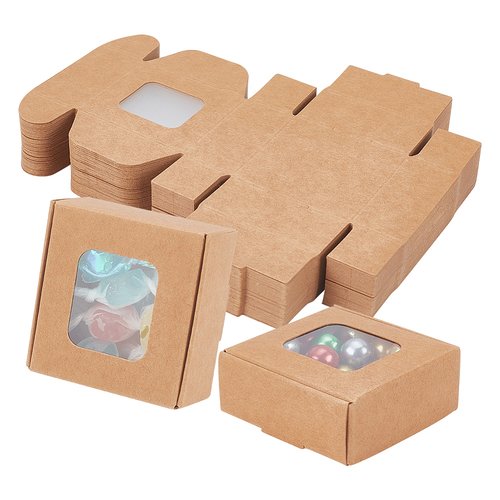 4 boîtes cadeau kraft carrée avec fenêtre pvc 5.5x5.5cm