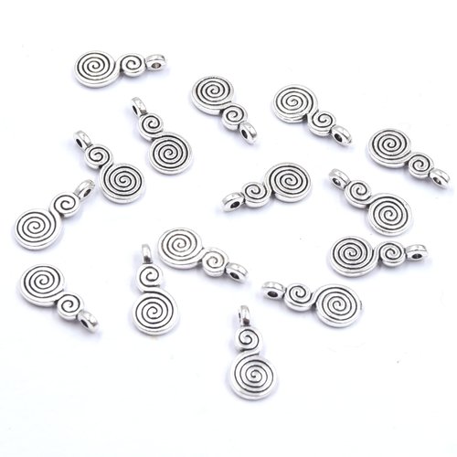 Pendentifs spirale style tibétain argent antique - lot de 30 - alliage sécurisé 8x17mm - fournitures création bijoux