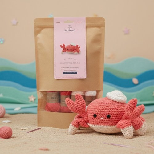 Kit crochet crabe diy hardicraft – coton bio – univers marin
