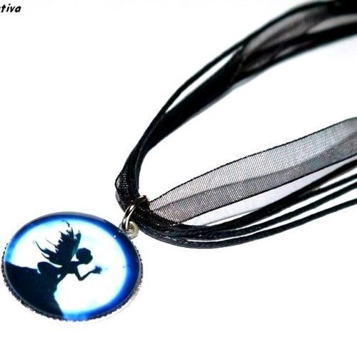 Collier organza noir avec cabochon en verre * fée de la lune *