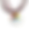 Collier organza marron avec cabochon en résine * fleur multicolore * 