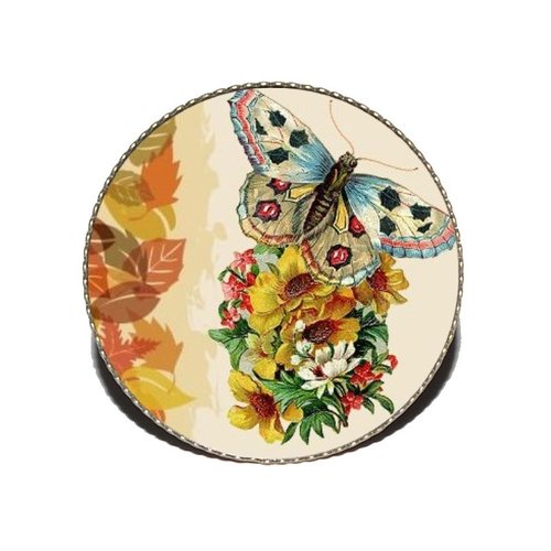 Bague bronze avec cabochon en résine * papillon fleurs *