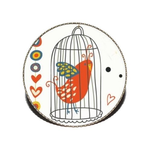 Bague bronze avec cabochon en résine * oiseau dans sa cage*