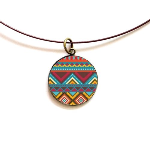 Collier tour de cou câblé bronze avec cabochon en résine * motifs navajo * 2