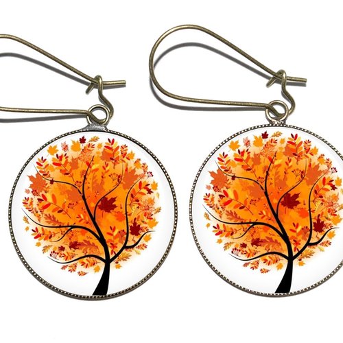Boucles d’oreilles bronze avec cabochons en résine * arbres d'automne *