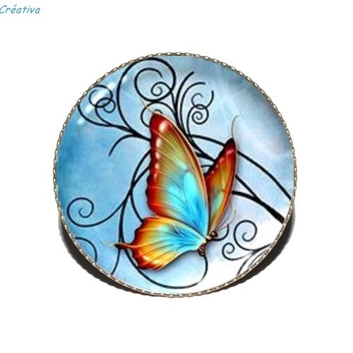 Bague bronze avec cabochon en résine * papillon volutes *