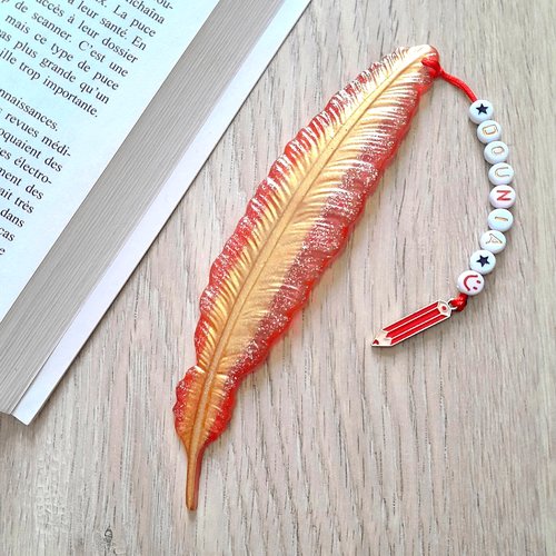 Marque-page plume en résine personnalisé - cadeau de fin d'année maîtresse, atsem, aesh, avs, atsem