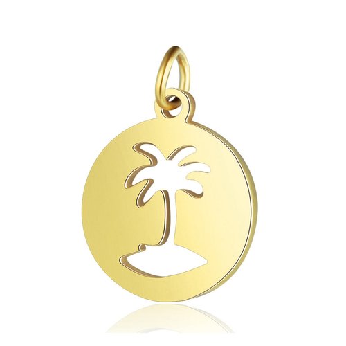 Pendentif palmier en acier inoxydable doré - breloque bijoux diy, création, boucles d'oreille, bracelet