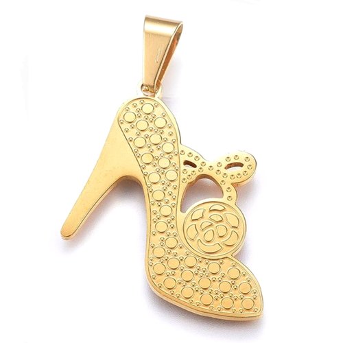 Pendentif chaussure en acier inoxydable doré - breloque bijoux diy, création, collier