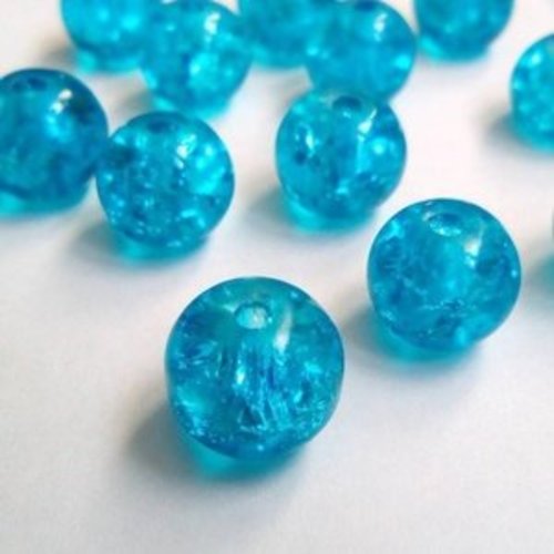 20 perles verre craquelé bleu 8mm
