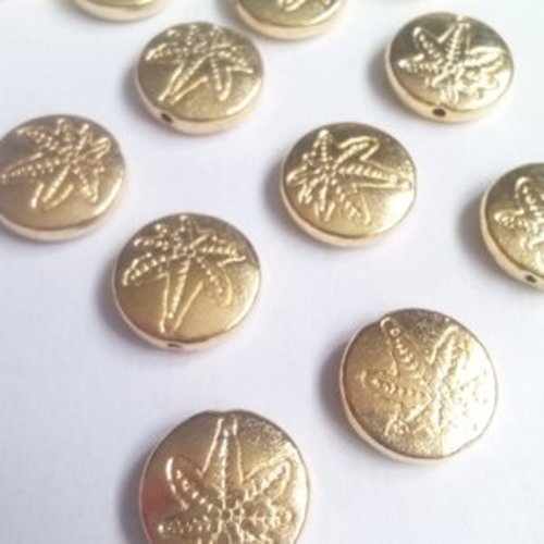 10 perles feuille d'erable palet métal doré 12mm