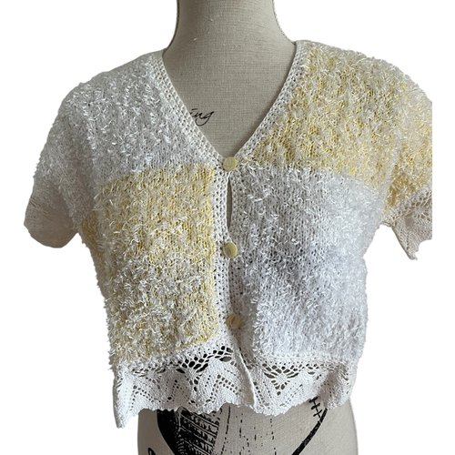 Veste courte femme jaune et blanche