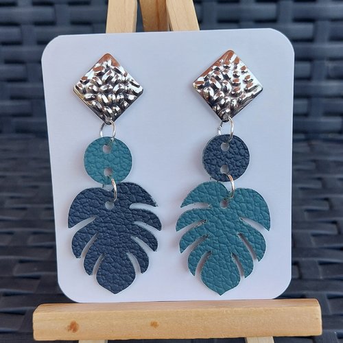 Boucles d'oreilles monstera en simili-cuir