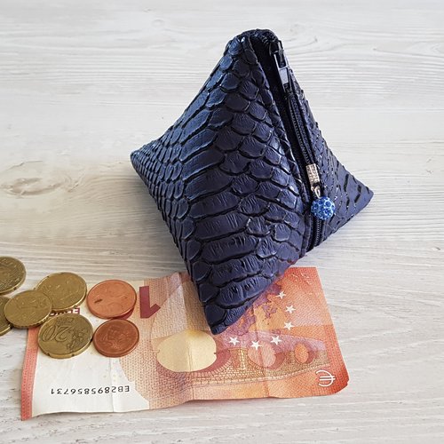 Porte monnaie berlingot en simili cuir bleu marine
