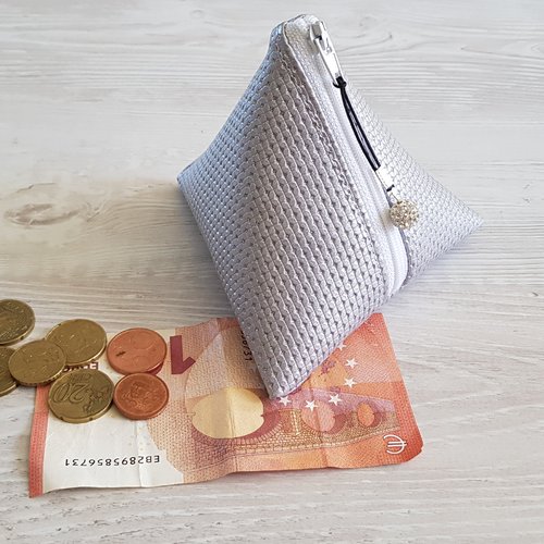 Porte monnaie berlingot en simili cuir argent pailleté