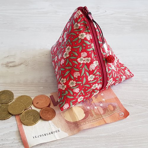 Porte monnaie berlingot tissu rouge liberty