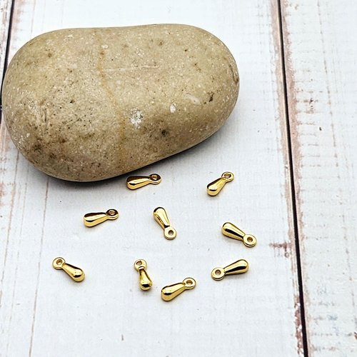 10 breloques gouttes acier inoxydable doré