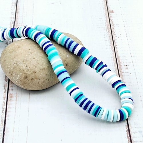 290 perles heishi tons bleu turquoise blanc 6mm