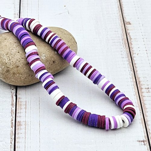 290 perles heishi tons lilas lavande blanc 6mm