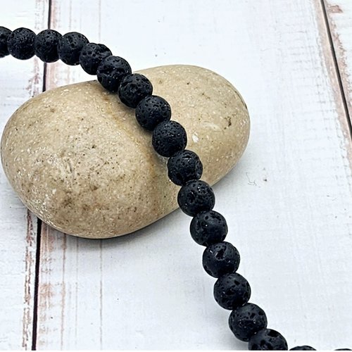 60 perles de lave rondes noires 6mm