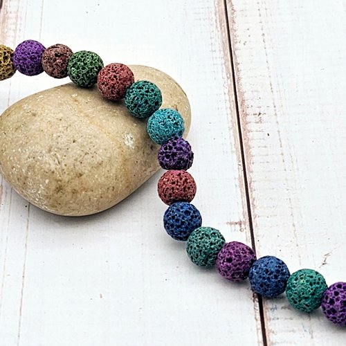 50 perles de lave multicolores 8mm