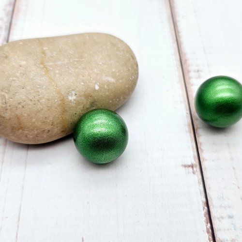 2 perles sonores 16mm couleur vert métallisé création bolas de grossesse