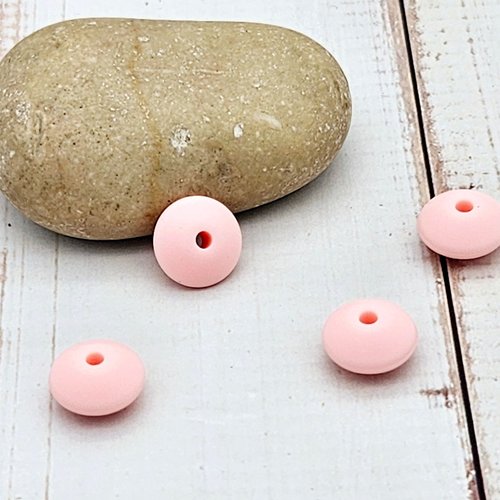 10 perles lentilles en silicone 12mm rose pastel